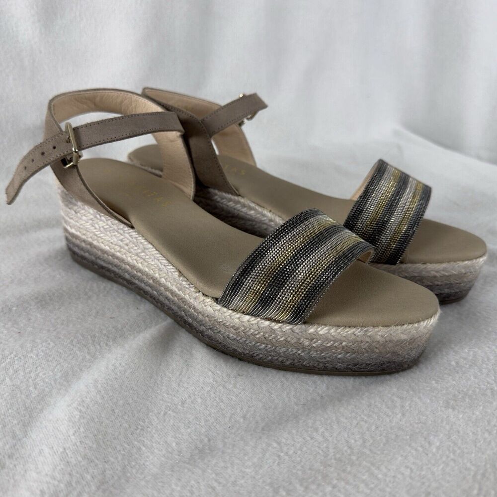 Hispanitas Size 41 US 9 Platform Strap Espadrille Sandals Striped Open Toe Shoes